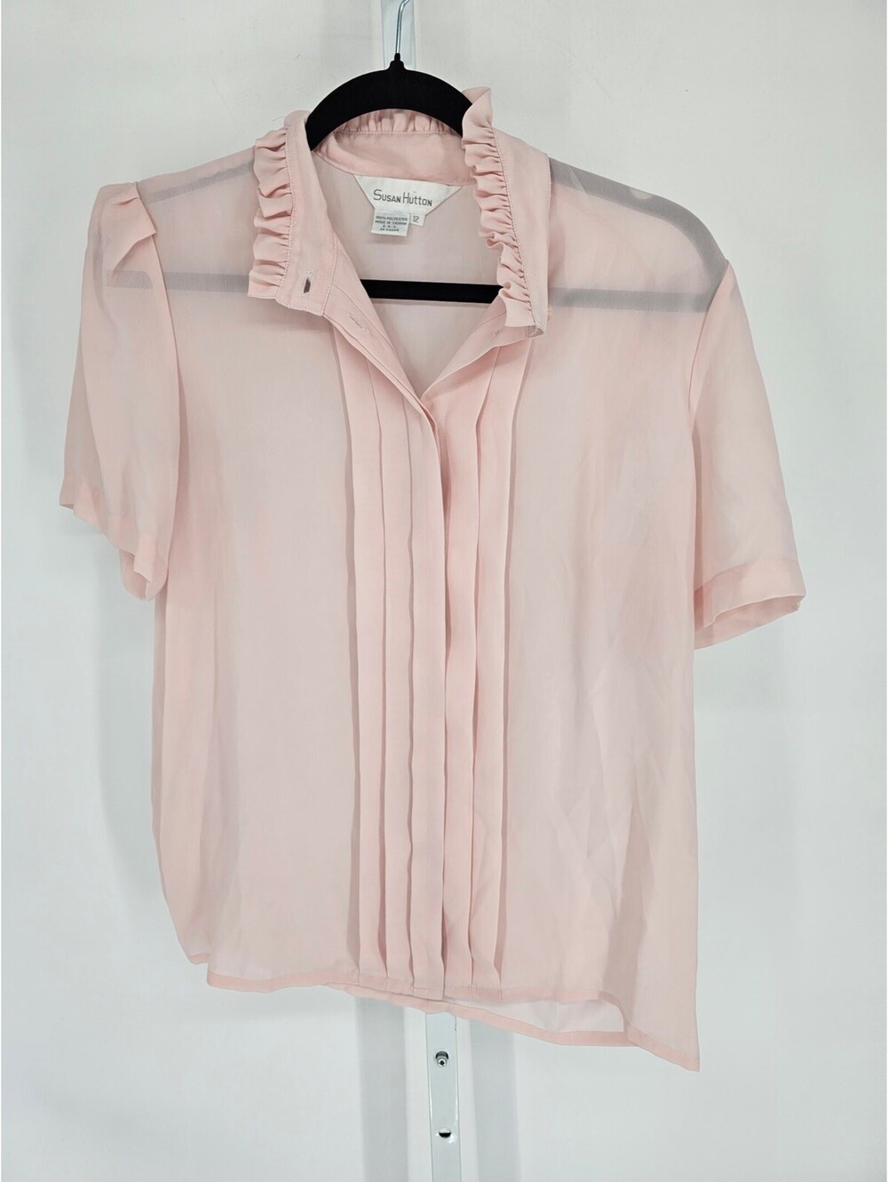 Susan Hutton Womens Sz 12 Short Sleeve Button Up Blouse Light Pink Vintage
